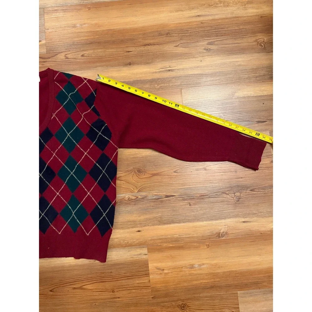 The Scotch House Vintage Argyle V-Neck Sweater Red Lambswool Made in Scotland L